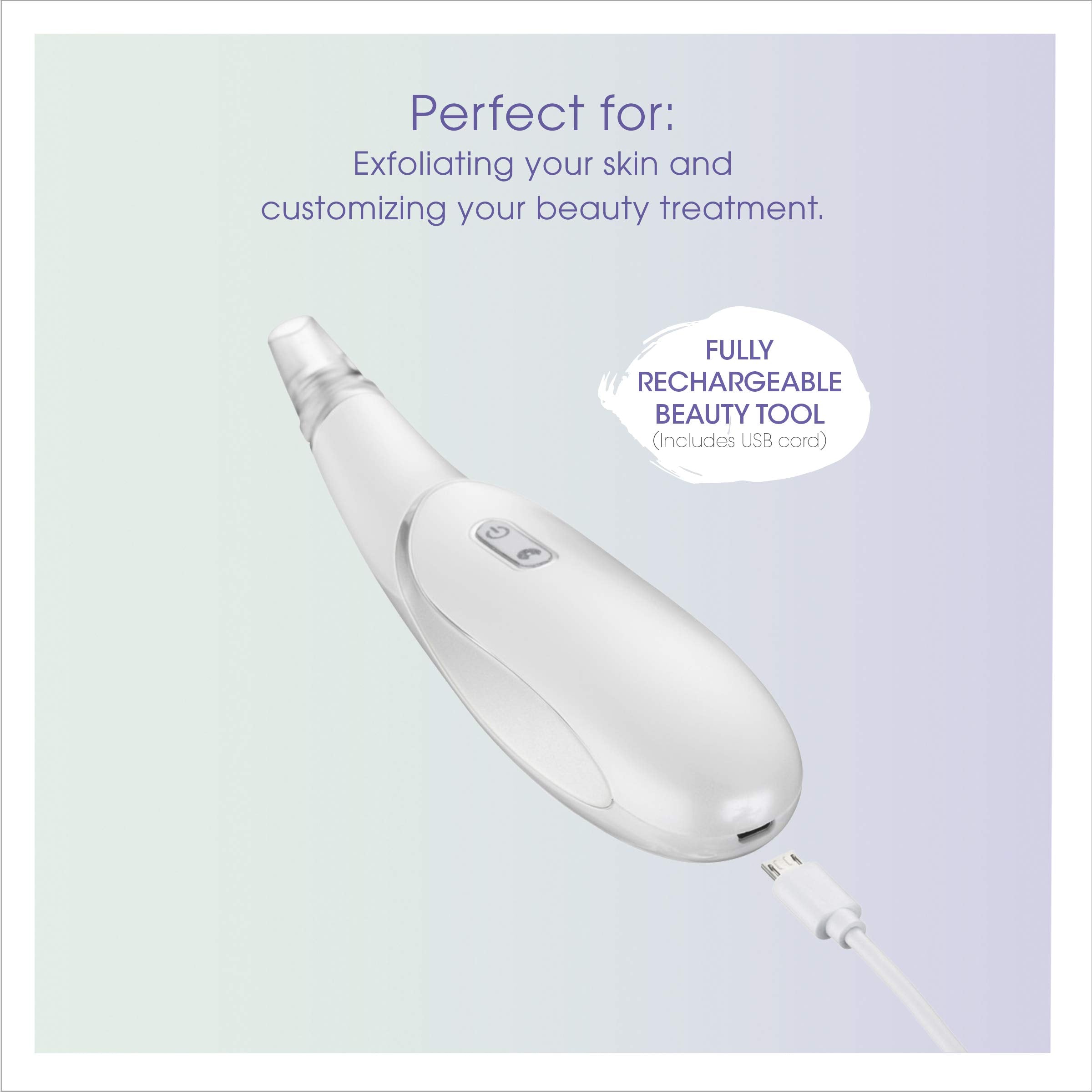 Conair True Glow Microdermabrasion Rechargeable Beauty Tool, Includes 4 Attachments for Exfoliation + Pore Extraction, White